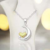 Sparkling Moon and Heart Pendant Necklace