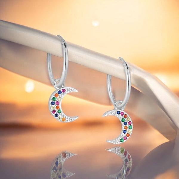 Sterling Silver Moon Hoop Earrings