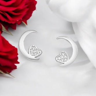 Sterling Silver Heart and Moon Earrings