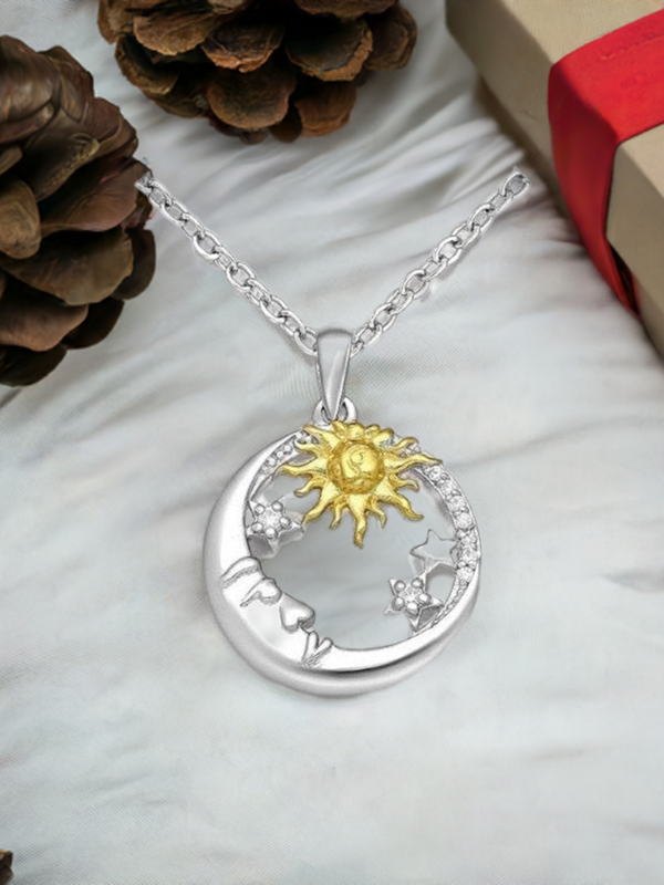 Sparkling Moon & Sun Pendant Necklace