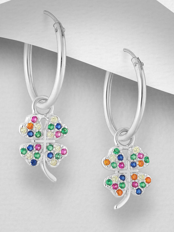 Sterling Silver Clover Hoop Earrings