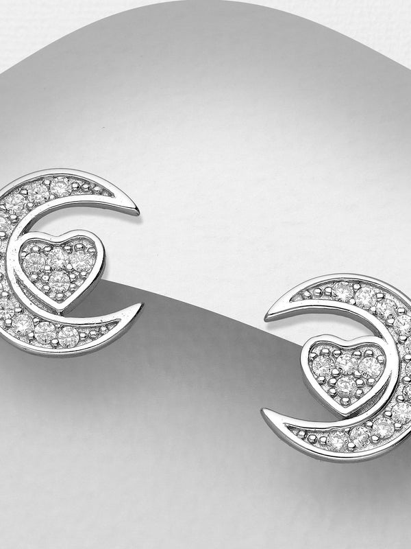 Sparkling Heart and Moon Earrings