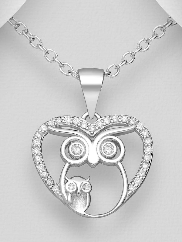 Sparkling Heart Owl Pendant Necklace