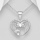 Sparkling Heart Owl Pendant Necklace