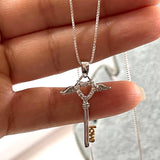 Sparkling Key Heart, Wings and "Love" Pendant Necklace