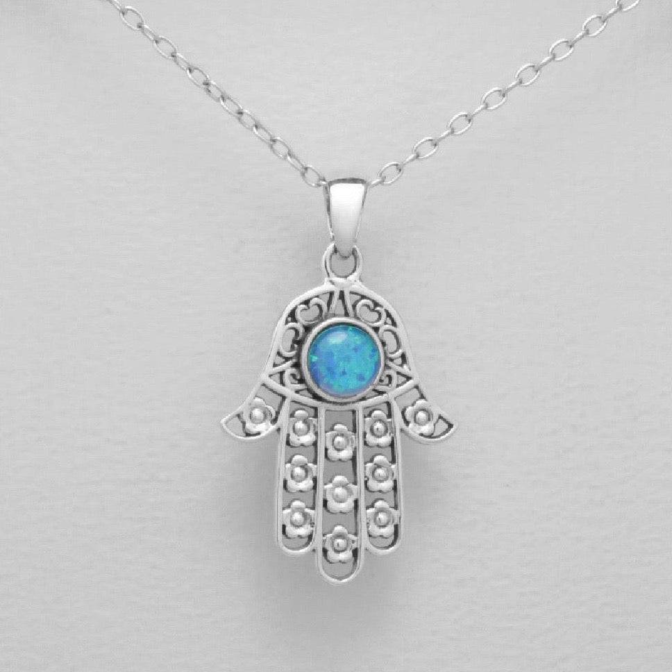 Dazzling Silver high quality CZ Hamsa Pendant Necklace