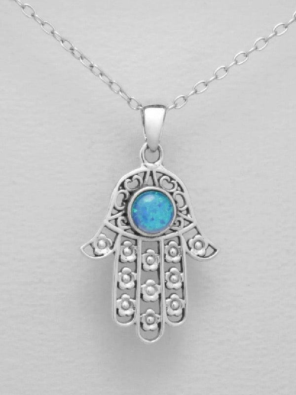 Sterling Silver Hamsa Pendant Necklace