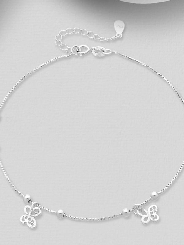 Sterling Silver Ball and Butterfly Anklet