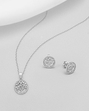 Sterling Silver Tree of Life Set CZ