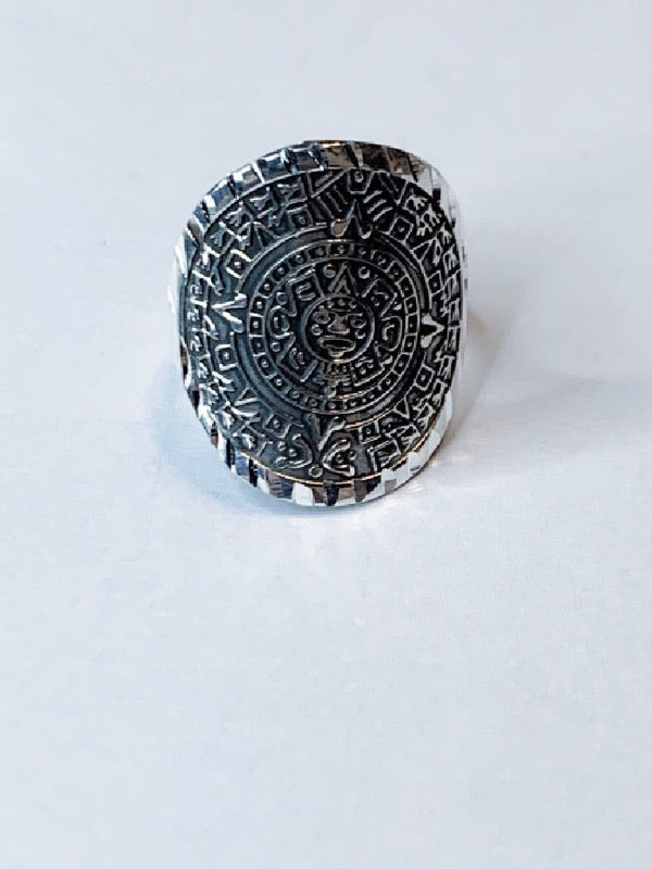 Sterling Silver Aztec Calendar Ring