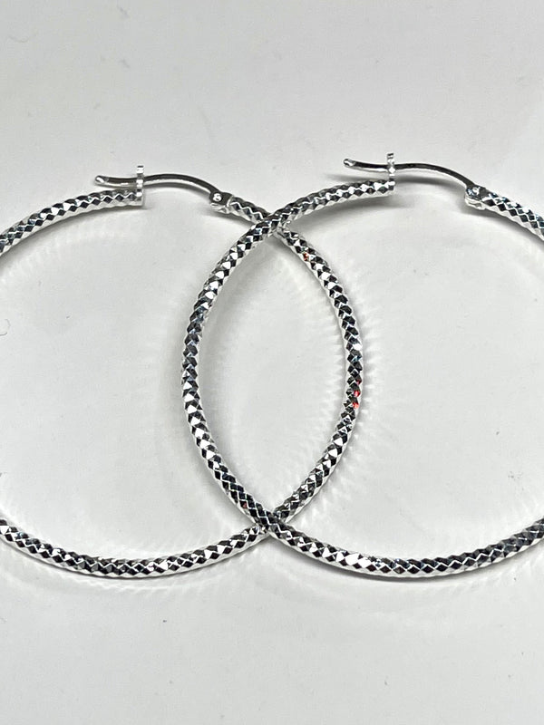 Sterling Silver Texture Hoop Earrings