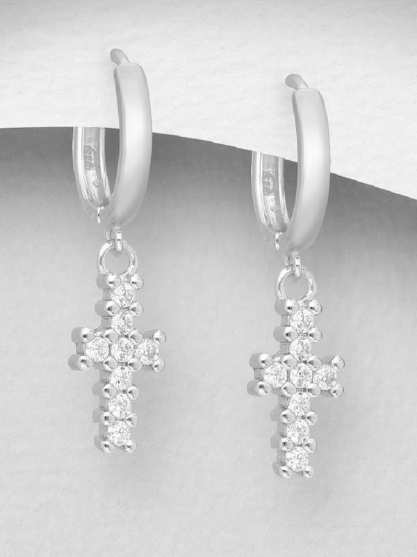 Hoop Earrings with Cross Charm